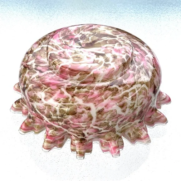 Ruffle Edge Pink and Brown Glass Centerpiece Bowl - Picture 6 of 8